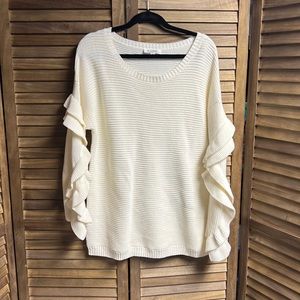 White Sweater with Ruffle Arms